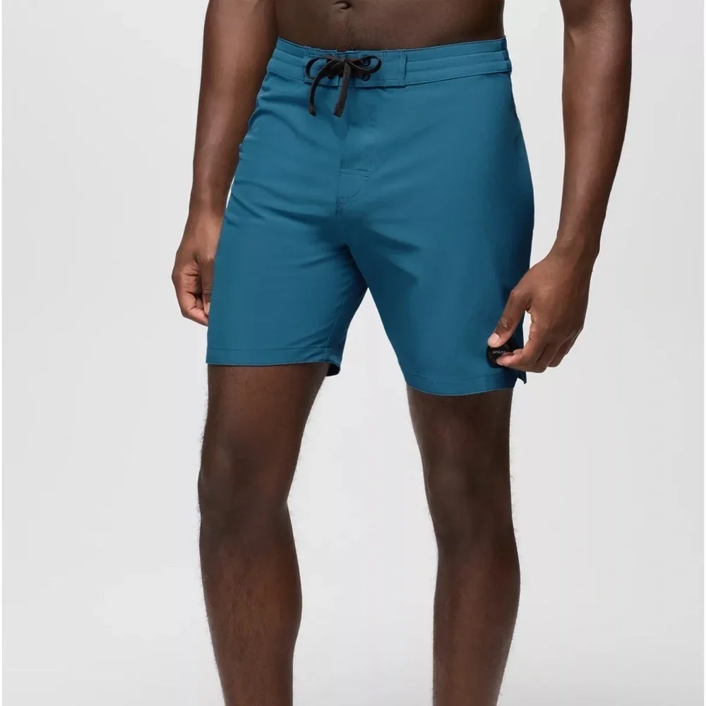 Mens Prana Riveter Shorts 36 X 9 Performance Water Boardshort Swim Blue UV 50+